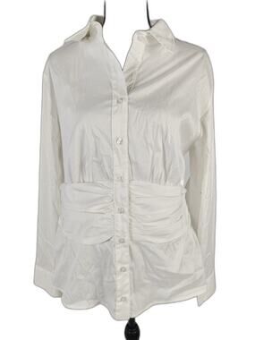 Women’s Finley White Ruched Button Front Blouse Size L